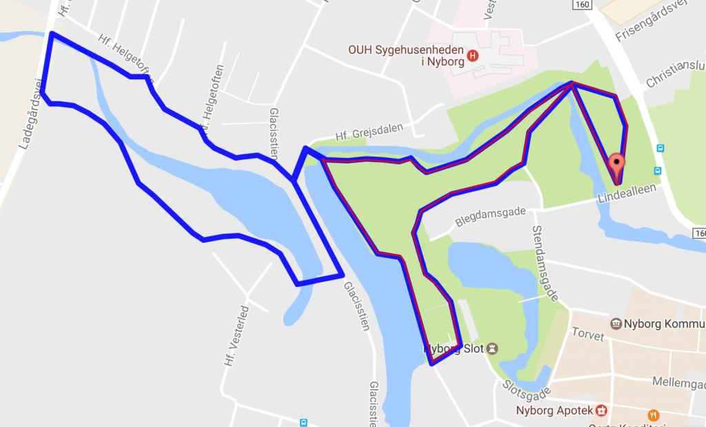 4,7 km langs voldgraven ved Nyborg Slot