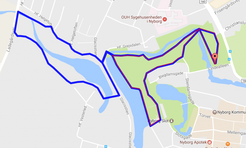 5 km langs voldgraven ved Nyborg Slot