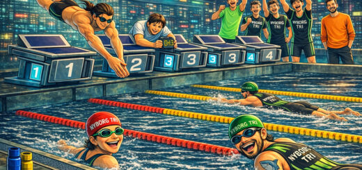 Atleter i vandet og hop fra kantent i 400 meter sportsbassin