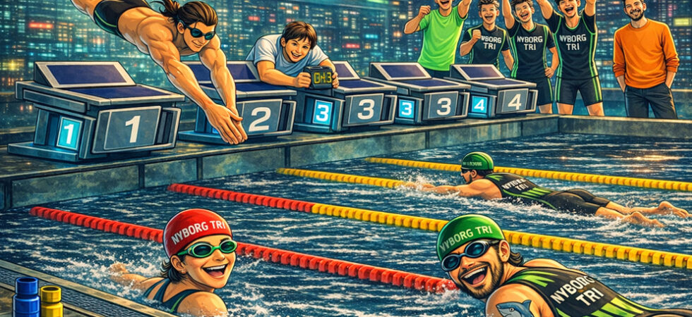 Atleter i vandet og hop fra kantent i 400 meter sportsbassin