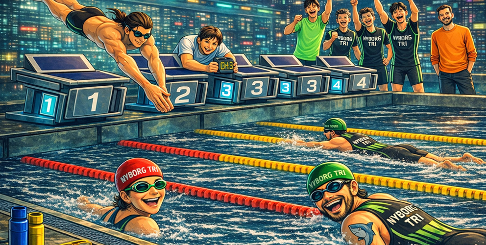 Atleter i vandet og hop fra kantent i 400 meter sportsbassin